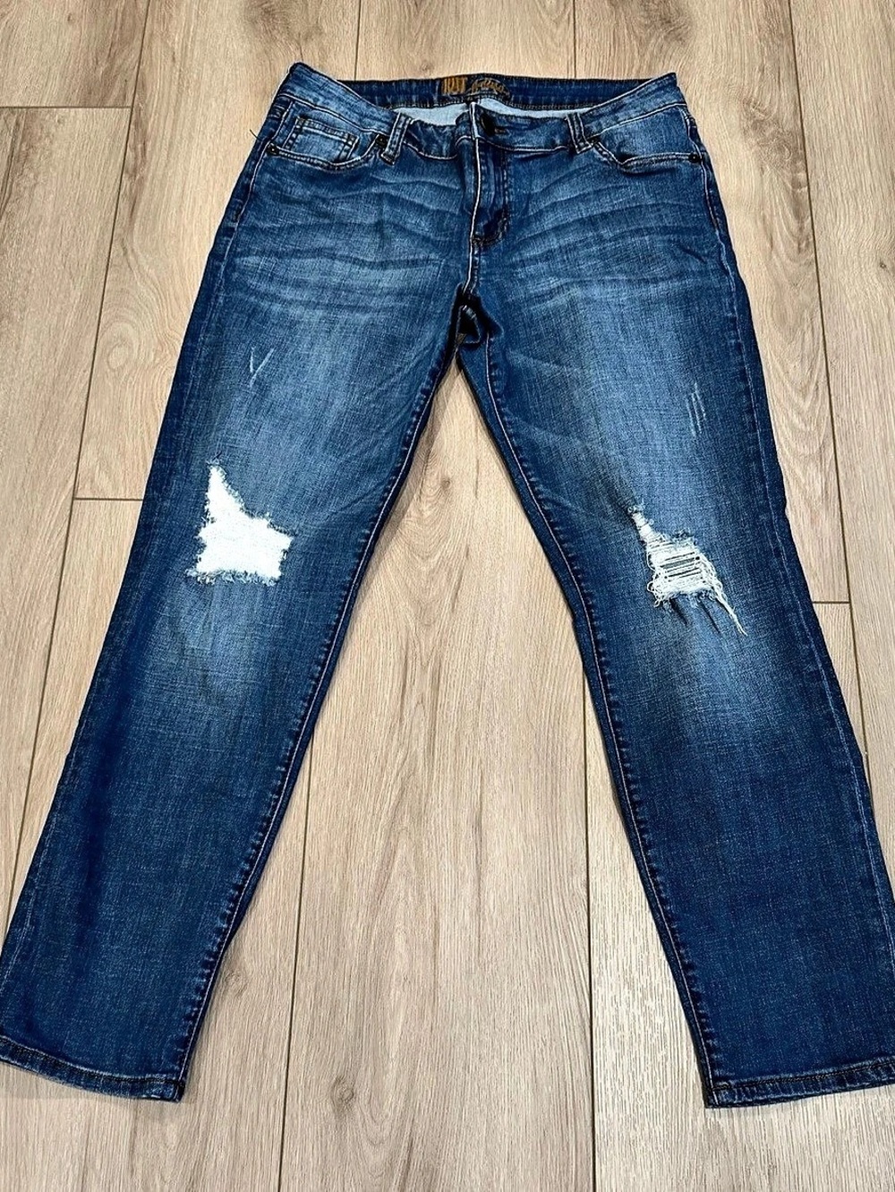 Kut from the Kloth Distressed Straight Leg Jeans in Blue Size 10